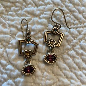Patricia Locke Gold Drop Earrings Purple Crystals
